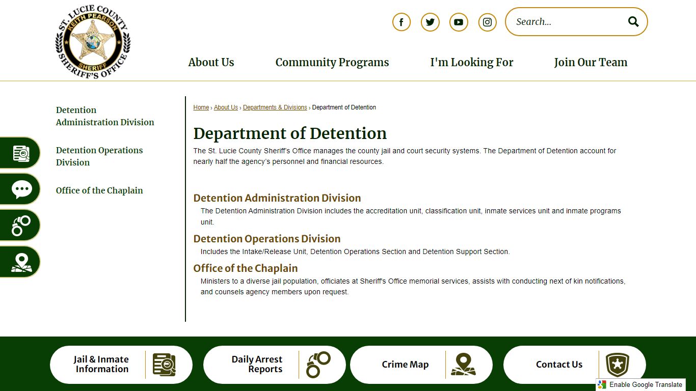 Department of Detention | St. Lucie Co Sheriff's Office, FL